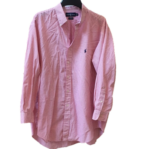 Ralph Lauren button down, cotton shirt for med. pinkish-red gingham. - Picture 1 of 8